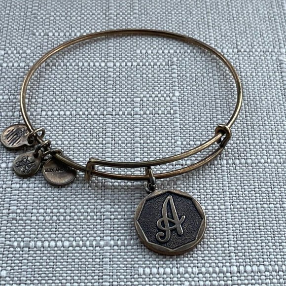 Alex And Ani Women Bracelet Gold Tone Initial LETTER A Wristband Wrist Jewelry - Picture 3 of 10